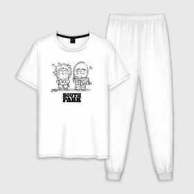 Мужская пижама хлопок с принтом South Park в Тюмени, 100% хлопок | брюки и футболка прямого кроя, без карманов, на брюках мягкая резинка на поясе и по низу штанин
 | Тематика изображения на принте: park | south | парк | сериал | фильм | южный