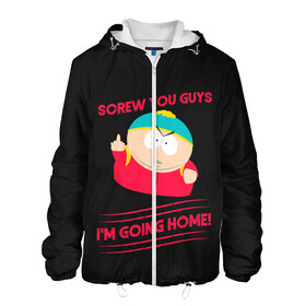 Мужская куртка 3D с принтом Cartman в Тюмени, ткань верха — 100% полиэстер, подклад — флис | прямой крой, подол и капюшон оформлены резинкой с фиксаторами, два кармана без застежек по бокам, один большой потайной карман на груди. Карман на груди застегивается на липучку | Тематика изображения на принте: cartman | kenny | park | south | southpark | картман | кенни | мульт | мультик | парк | персонаж | персонажи | сериал | южный