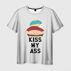 Мужская футболка 3D с принтом Kiss My Ass в Тюмени, 100% полиэфир | прямой крой, круглый вырез горловины, длина до линии бедер | Тематика изображения на принте: cartman | kenny | park | south | southpark | картман | кенни | мульт | мультик | парк | персонаж | персонажи | сериал | южный