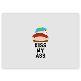 Поздравительная открытка с принтом Kiss My Ass в Тюмени, 100% бумага | плотность бумаги 280 г/м2, матовая, на обратной стороне линовка и место для марки
 | Тематика изображения на принте: cartman | kenny | park | south | southpark | картман | кенни | мульт | мультик | парк | персонаж | персонажи | сериал | южный