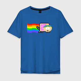 Мужская футболка хлопок Oversize с принтом Картман Nyan Cat в Тюмени, 100% хлопок | свободный крой, круглый ворот, “спинка” длиннее передней части | cartman | eric cartman | nyan cat | south park | кот | милый | ня кот | нян кот | няшный | прикол | радуга | радужный | саус парк | смешная | смешной | эрик | эрик картман | южный парк