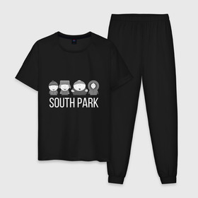 Мужская пижама хлопок с принтом South Park в Тюмени, 100% хлопок | брюки и футболка прямого кроя, без карманов, на брюках мягкая резинка на поясе и по низу штанин
 | Тематика изображения на принте: cartman | kartman | kenny | park | south | брофловски | кайл | картинка | картман | кенни | маккормик | марш | парк | саус | сауспарк | стэн | стэнли | эрик | южный