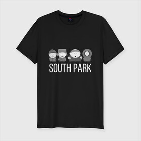 Мужская футболка хлопок Slim с принтом South Park в Тюмени, 92% хлопок, 8% лайкра | приталенный силуэт, круглый вырез ворота, длина до линии бедра, короткий рукав | cartman | kartman | kenny | park | south | брофловски | кайл | картинка | картман | кенни | маккормик | марш | парк | саус | сауспарк | стэн | стэнли | эрик | южный
