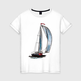 Женская футболка хлопок с принтом Парусник в Тюмени, 100% хлопок | прямой крой, круглый вырез горловины, длина до линии бедер, слегка спущенное плечо | арт | корабль | лодка | парус | парусник
