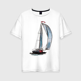Женская футболка хлопок Oversize с принтом Парусник в Тюмени, 100% хлопок | свободный крой, круглый ворот, спущенный рукав, длина до линии бедер
 | арт | корабль | лодка | парус | парусник