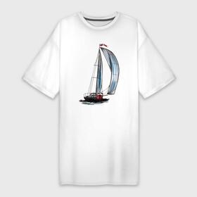 Платье-футболка хлопок с принтом Парусник в Тюмени,  |  | арт | корабль | лодка | парус | парусник