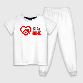 Детская пижама хлопок с принтом Оставайся дома #StayHome в Тюмени, 100% хлопок |  брюки и футболка прямого кроя, без карманов, на брюках мягкая резинка на поясе и по низу штанин
 | Тематика изображения на принте: 2019   ncov | coronavirus | covid | covid 19 | ncov | virus | арт | биологическая опасность | болезнь | вирус | знак | карантин | корона | коронавирус | короновирус | мем | мой руки | пандемия | помой ру | прикол | символ | чум