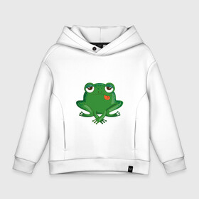 Детское худи Oversize хлопок с принтом Who let the frogs out?  в Тюмени, френч-терри — 70% хлопок, 30% полиэстер. Мягкий теплый начес внутри —100% хлопок | боковые карманы, эластичные манжеты и нижняя кромка, капюшон на магнитной кнопке | жаба | лягушка