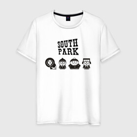 Мужская футболка хлопок с принтом South park в Тюмени, 100% хлопок | прямой крой, круглый вырез горловины, длина до линии бедер, слегка спущенное плечо. | кайл брофловски | кенни маккормик | стэн марш | эрик картман