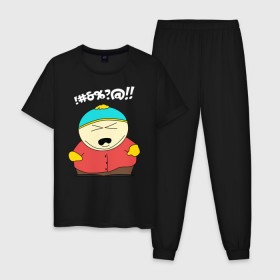 Мужская пижама хлопок с принтом South Park, Эрик Картман в Тюмени, 100% хлопок | брюки и футболка прямого кроя, без карманов, на брюках мягкая резинка на поясе и по низу штанин
 | Тематика изображения на принте: eric cartman | south park | эрик картман | южный парк