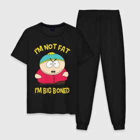 Мужская пижама хлопок с принтом South Park, Эрик Картман в Тюмени, 100% хлопок | брюки и футболка прямого кроя, без карманов, на брюках мягкая резинка на поясе и по низу штанин
 | Тематика изображения на принте: eric cartman | south park | эрик картман | южный парк | я не толстый у меня кость широкая