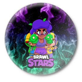 Значок с принтом BRAWL STARS ROSA в Тюмени,  металл | круглая форма, металлическая застежка в виде булавки | bea | brawl stars | brawl stars rosa | brawler | leon | rosa | беа | бравл старз | бравлер | игры | леон | роза