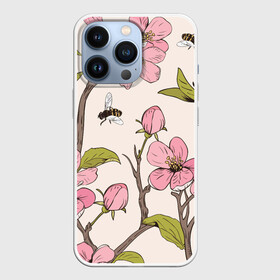 Чехол для iPhone 13 Pro с принтом САКУРА | SAKURA в Тюмени,  |  | Тематика изображения на принте: animals | bees | chery | flowers | insects | japan | sakura | вишня | животные | насекомые | пчелы | растения | сакура | цветы | цветы сакуры | япония