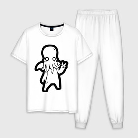Мужская пижама хлопок с принтом Ктулху в Тюмени, 100% хлопок | брюки и футболка прямого кроя, без карманов, на брюках мягкая резинка на поясе и по низу штанин
 | ктулху | лавкрафт | монстр | некрономикон | ужас | фэнтези | чудовище