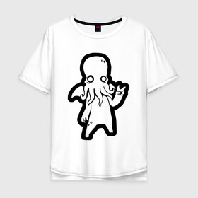 Мужская футболка хлопок Oversize с принтом Ктулху в Тюмени, 100% хлопок | свободный крой, круглый ворот, “спинка” длиннее передней части | ктулху | лавкрафт | монстр | некрономикон | ужас | фэнтези | чудовище