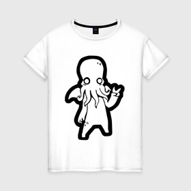 Женская футболка хлопок с принтом Ктулху в Тюмени, 100% хлопок | прямой крой, круглый вырез горловины, длина до линии бедер, слегка спущенное плечо | ктулху | лавкрафт | монстр | некрономикон | ужас | фэнтези | чудовище