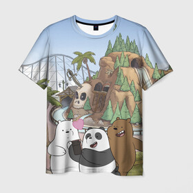 Мужская футболка 3D с принтом Вся правда о медведях. Селфи в Тюмени, 100% полиэфир | прямой крой, круглый вырез горловины, длина до линии бедер | grizzly | ice bear | panda | the three bare bears | vdzajul | we bare bears | белый | вся правда о медведях | гризли | панда | правда