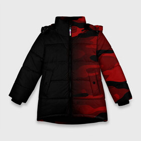 Зимняя куртка для девочек 3D с принтом RED BLACK MILITARY CAMO в Тюмени, ткань верха — 100% полиэстер; подклад — 100% полиэстер, утеплитель — 100% полиэстер. | длина ниже бедра, удлиненная спинка, воротник стойка и отстегивающийся капюшон. Есть боковые карманы с листочкой на кнопках, утяжки по низу изделия и внутренний карман на молнии. 

Предусмотрены светоотражающий принт на спинке, радужный светоотражающий элемент на пуллере молнии и на резинке для утяжки. | abstract | camo | geometry | geometry stripes | military | texture | абстракция | армейские | армия | геометрические полосы | геометрия | камуфляж | красный камуфляж | милитари | текстура