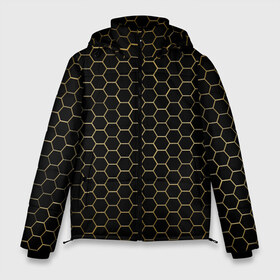 Мужская зимняя куртка 3D с принтом ЗОЛОТЫЕ СОТЫ в Тюмени, верх — 100% полиэстер; подкладка — 100% полиэстер; утеплитель — 100% полиэстер | длина ниже бедра, свободный силуэт Оверсайз. Есть воротник-стойка, отстегивающийся капюшон и ветрозащитная планка. 

Боковые карманы с листочкой на кнопках и внутренний карман на молнии. | abstract | geometry | geometry stripes | golden honeycombs | grunge | texture | абстракция | брызги | геометрические полосы | геометрия | гранж | золотые соты | краски | соты | текстура