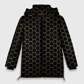 Женская зимняя куртка 3D с принтом ЗОЛОТЫЕ СОТЫ в Тюмени, верх — 100% полиэстер; подкладка — 100% полиэстер; утеплитель — 100% полиэстер | длина ниже бедра, силуэт Оверсайз. Есть воротник-стойка, отстегивающийся капюшон и ветрозащитная планка. 

Боковые карманы с листочкой на кнопках и внутренний карман на молнии | abstract | geometry | geometry stripes | golden honeycombs | grunge | texture | абстракция | брызги | геометрические полосы | геометрия | гранж | золотые соты | краски | соты | текстура