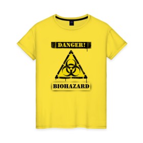 Женская футболка хлопок с принтом Biohazard в Тюмени, 100% хлопок | прямой крой, круглый вырез горловины, длина до линии бедер, слегка спущенное плечо | bio | biohazard | coronavirus | covid 19 | covid2019 | danger | epidemic | epidemy | hazard | pandemic | virus | биозаражение | вирус | заражение | коронавирус | опасность | пандемия | эпидемия