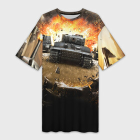 Платье-футболка 3D с принтом ТАНКИ в Тюмени,  |  | battle | fire | flame | tanks | баталия | битва | огонь | т 34 | танки