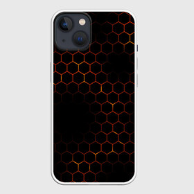 Чехол для iPhone 13 с принтом ОГНЕННЫЕ СОТЫ | FIRE COMBS в Тюмени,  |  | abstraction | geometry | hexagon | neon | paints | stripes | texture | triangle | абстракция | брызги | геометрия | краски | неон | неоновый | соты | текстура