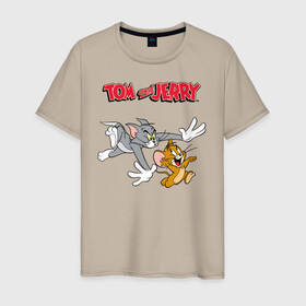 Мужская футболка хлопок с принтом Tom&Jerry в Тюмени, 100% хлопок | прямой крой, круглый вырез горловины, длина до линии бедер, слегка спущенное плечо. | spike | tom  jerry | tom and jerry | tomjerry | tuffy | vdgerir | мамочка два тапочка | том и джери | том и джерри