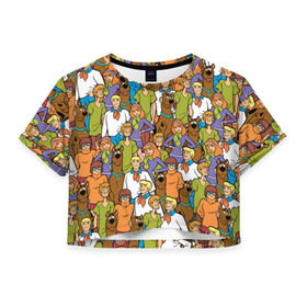 Женская футболка Crop-top 3D с принтом Scooby-Doo Team в Тюмени, 100% полиэстер | круглая горловина, длина футболки до линии талии, рукава с отворотами | fred jones | scooby doo | vdosadir | velma dinkle | велма динкли | дафна блейк | скуберт фон дуенхеймер | скуби ду | уильям ханна | фред джонс | шегги