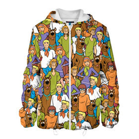 Мужская куртка 3D с принтом Scooby-Doo Team в Тюмени, ткань верха — 100% полиэстер, подклад — флис | прямой крой, подол и капюшон оформлены резинкой с фиксаторами, два кармана без застежек по бокам, один большой потайной карман на груди. Карман на груди застегивается на липучку | Тематика изображения на принте: fred jones | scooby doo | vdosadir | velma dinkle | велма динкли | дафна блейк | скуберт фон дуенхеймер | скуби ду | уильям ханна | фред джонс | шегги