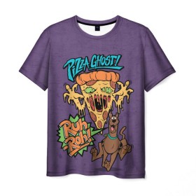 Мужская футболка 3D с принтом Pizza Ghost ! в Тюмени, 100% полиэфир | прямой крой, круглый вырез горловины, длина до линии бедер | ruh roh | scooby doo | vdosadir | пицца | скуберт фон дуенхеймер | скуби ду | уильям ханна