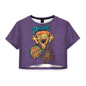 Женская футболка Crop-top 3D с принтом Pizza Ghost ! в Тюмени, 100% полиэстер | круглая горловина, длина футболки до линии талии, рукава с отворотами | ruh roh | scooby doo | vdosadir | пицца | скуберт фон дуенхеймер | скуби ду | уильям ханна