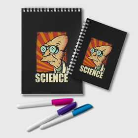 Блокнот с принтом Futurama Science в Тюмени, 100% бумага | 48 листов, плотность листов — 60 г/м2, плотность картонной обложки — 250 г/м2. Листы скреплены удобной пружинной спиралью. Цвет линий — светло-серый
 | coffee | expres | fry | futurama | future | leela | philip | planet | turanga | zoidberg | бендер | будущее | джей | зойдберг | кофе | лила | родригес | сгибальщик | туранга | филип | фрай | футурама