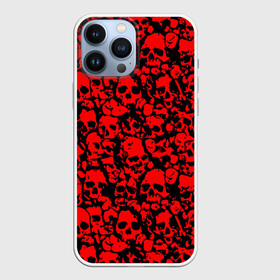 Чехол для iPhone 13 Pro Max с принтом КРАСНЫЕ ЧЕРЕПА | RED SKULL в Тюмени,  |  | Тематика изображения на принте: abstraction | bones | geometry | hexagon | neon | paints | skull | stripes | texture | triangle | абстракция | брызги | геометрия | краски | неон | неоновый | соты | текстура | черепа