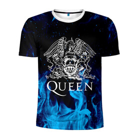Мужская футболка 3D спортивная с принтом QUEEN  в Тюмени, 100% полиэстер с улучшенными характеристиками | приталенный силуэт, круглая горловина, широкие плечи, сужается к линии бедра | queen | rock | we will rock you | брайан мэи | группа queen | группа квин | джон дикон | квин | королева | король | роджер тейлор | рок | фредди меркьюри