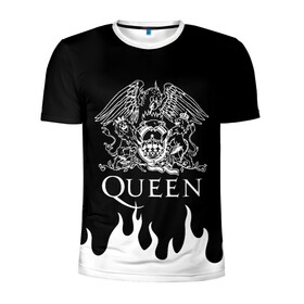 Мужская футболка 3D спортивная с принтом QUEEN  в Тюмени, 100% полиэстер с улучшенными характеристиками | приталенный силуэт, круглая горловина, широкие плечи, сужается к линии бедра | queen | rock | we will rock you | брайан мэи | группа queen | группа квин | джон дикон | квин | королева | король | роджер тейлор | рок | фредди меркьюри