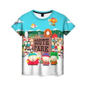 Женская футболка 3D с принтом South Park в Тюмени, 100% полиэфир ( синтетическое хлопкоподобное полотно) | прямой крой, круглый вырез горловины, длина до линии бедер | south park | sp | батерс | баттерс | гарисон | енот | кайл  брофловски | картман | кеннет | кенни | маки | макки | маккормик | марш | мистер | мистереон | мультфильм | полотенчик | ренди | саус парк | сауспарк