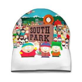Шапка 3D с принтом South Park в Тюмени, 100% полиэстер | универсальный размер, печать по всей поверхности изделия | south park | sp | батерс | баттерс | гарисон | енот | кайл  брофловски | картман | кеннет | кенни | маки | макки | маккормик | марш | мистер | мистереон | мультфильм | полотенчик | ренди | саус парк | сауспарк