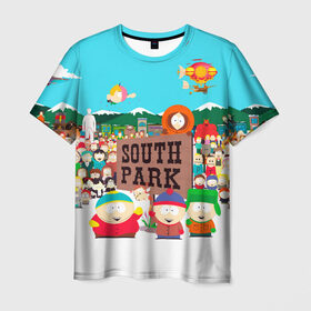 Мужская футболка 3D с принтом South Park в Тюмени, 100% полиэфир | прямой крой, круглый вырез горловины, длина до линии бедер | south park | sp | батерс | баттерс | гарисон | енот | кайл  брофловски | картман | кеннет | кенни | маки | макки | маккормик | марш | мистер | мистереон | мультфильм | полотенчик | ренди | саус парк | сауспарк