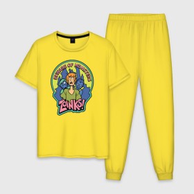 Мужская пижама хлопок с принтом Zoinks ! в Тюмени, 100% хлопок | брюки и футболка прямого кроя, без карманов, на брюках мягкая резинка на поясе и по низу штанин
 | scooby doo | shaggy | vdosadir | скуби ду | уильям ханна | шегги