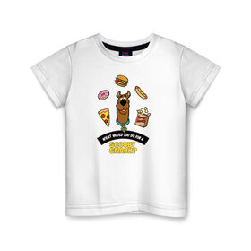 Детская футболка хлопок с принтом Scooby Snack в Тюмени, 100% хлопок | круглый вырез горловины, полуприлегающий силуэт, длина до линии бедер | Тематика изображения на принте: scooby doo | vdosadir | еда | пицца | скуберт фон дуенхеймер | скуби ду | уильям ханна
