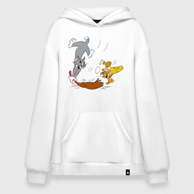 Худи SuperOversize хлопок с принтом Tom&Jerry в Тюмени, 70% хлопок, 30% полиэстер, мягкий начес внутри | карман-кенгуру, эластичная резинка на манжетах и по нижней кромке, двухслойный капюшон
 | spike | tom  jerry | tom and jerry | tomjerry | tuffy | vdgerir | мамочка два тапочка | том и джери | том и джерри