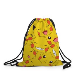 Рюкзак-мешок 3D с принтом Pikachu в Тюмени, 100% полиэстер | плотность ткани — 200 г/м2, размер — 35 х 45 см; лямки — толстые шнурки, застежка на шнуровке, без карманов и подкладки | Тематика изображения на принте: game | pikachu | аниме | игры | манги | покемон