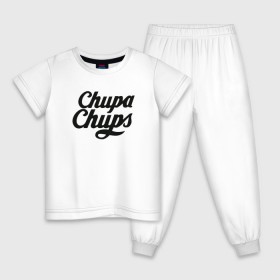 Детская пижама хлопок с принтом Chupa-Chups Logo в Тюмени, 100% хлопок |  брюки и футболка прямого кроя, без карманов, на брюках мягкая резинка на поясе и по низу штанин
 | chupa chups | confectus | confetto | бренд | конфета | сладкое | сладость | сосалка | соска | чупа | чупа чупс | чупс