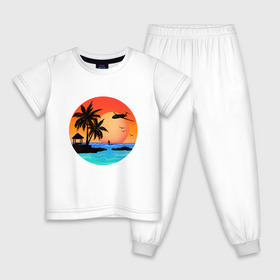 Детская пижама хлопок с принтом Закат на море в Тюмени, 100% хлопок |  брюки и футболка прямого кроя, без карманов, на брюках мягкая резинка на поясе и по низу штанин
 | закат | лодка | море | океан | отдых | отпуск | пальма | птицы | самолет | солнце | яркая