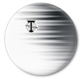 Значок с принтом Торпедо в Тюмени,  металл | круглая форма, металлическая застежка в виде булавки | Тематика изображения на принте: белое | пфл | рфпл | торпедо | форма | футбол | чёрное