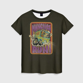 Женская футболка 3D с принтом Munchies Run в Тюмени, 100% полиэфир ( синтетическое хлопкоподобное полотно) | прямой крой, круглый вырез горловины, длина до линии бедер | scooby doo | shaggy | vdosadir | скуберт фон дуенхеймер | скуби ду | уильям ханна | шегги