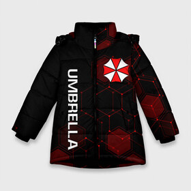 Зимняя куртка для девочек 3D с принтом UMBRELLA CORP в Тюмени, ткань верха — 100% полиэстер; подклад — 100% полиэстер, утеплитель — 100% полиэстер. | длина ниже бедра, удлиненная спинка, воротник стойка и отстегивающийся капюшон. Есть боковые карманы с листочкой на кнопках, утяжки по низу изделия и внутренний карман на молнии. 

Предусмотрены светоотражающий принт на спинке, радужный светоотражающий элемент на пуллере молнии и на резинке для утяжки. | ada wong | biohazard | leon | nemesis | project resistance | raccoon city | re | re3 | resident evil | resident evil 3 | rpd | stars | umbrella | ада вонг | амбрелла | немезис | ужасы