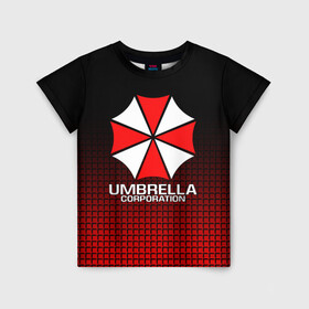 Детская футболка 3D с принтом UMBRELLA CORP в Тюмени, 100% гипоаллергенный полиэфир | прямой крой, круглый вырез горловины, длина до линии бедер, чуть спущенное плечо, ткань немного тянется | ada wong | biohazard | leon | nemesis | project resistance | raccoon city | re | re3 | resident evil | resident evil 3 | rpd | stars | umbrella | ада вонг | амбрелла | немезис | ужасы