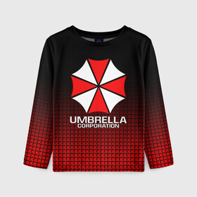 Детский лонгслив 3D с принтом UMBRELLA CORP в Тюмени, 100% полиэстер | длинные рукава, круглый вырез горловины, полуприлегающий силуэт
 | ada wong | biohazard | leon | nemesis | project resistance | raccoon city | re | re3 | resident evil | resident evil 3 | rpd | stars | umbrella | ада вонг | амбрелла | немезис | ужасы